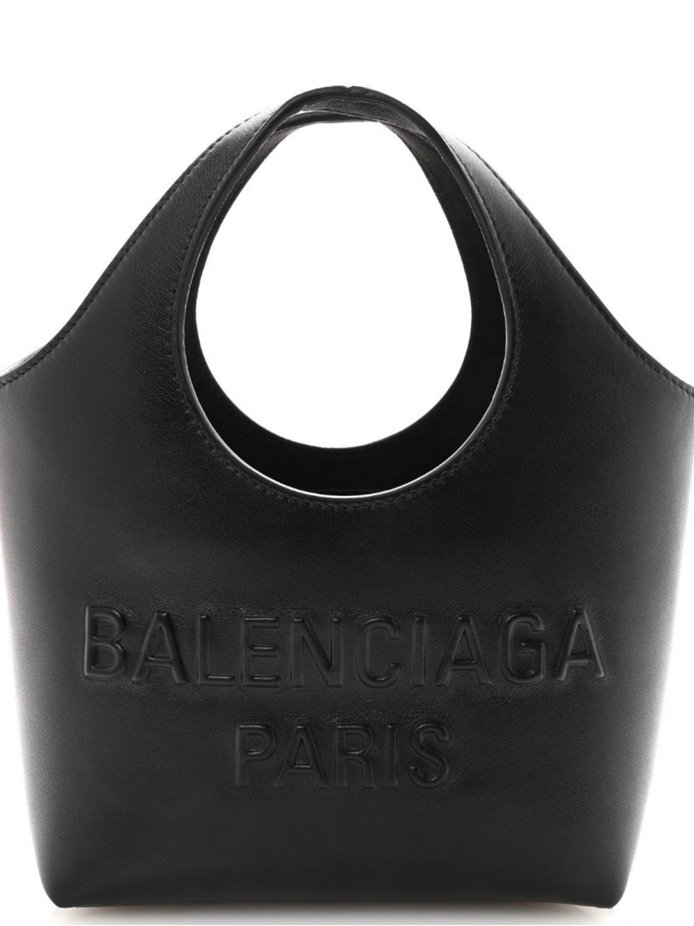 Balenciaga Black Leather Handheld Tote with Raised Logo